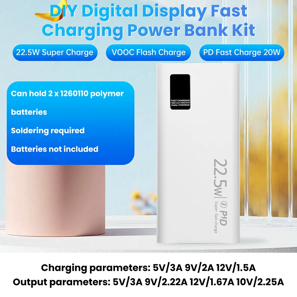 Picture of Ultra-big Capacity DIY Power Bank Shell 5V 9V 12V 5A USB PD 22.5W Type-C Super-Charge VOOC Battery Cells Multicolor