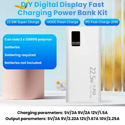 Picture of Ultra-big Capacity DIY Power Bank Shell 5V 9V 12V 5A USB PD 22.5W Type-C Super-Charge VOOC Battery Cells Multicolor