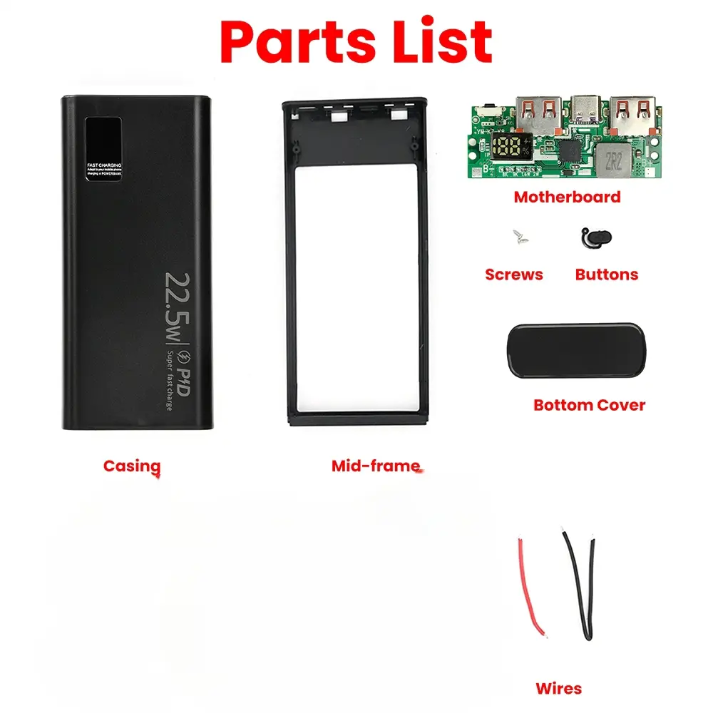 Picture of Ultra-big Capacity DIY Power Bank Shell 5V 9V 12V 5A USB PD 22.5W Type-C Super-Charge VOOC Battery Cells Multicolor