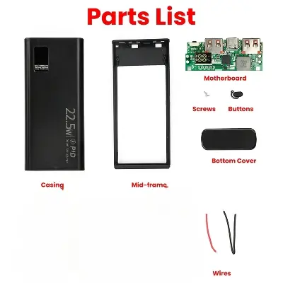 Picture of Ultra-big Capacity DIY Power Bank Shell 5V 9V 12V 5A USB PD 22.5W Type-C Super-Charge VOOC Battery Cells Multicolor