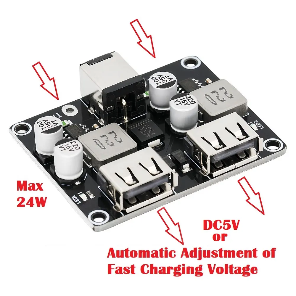 Picture of USB QC3.0 QC2.0 DC-DC Buck Converter Charging Step Down Module 6-32V 9V 12V 24V to Fast Quick Charger Circuit Board 5V 2-Channel 2 USB Output