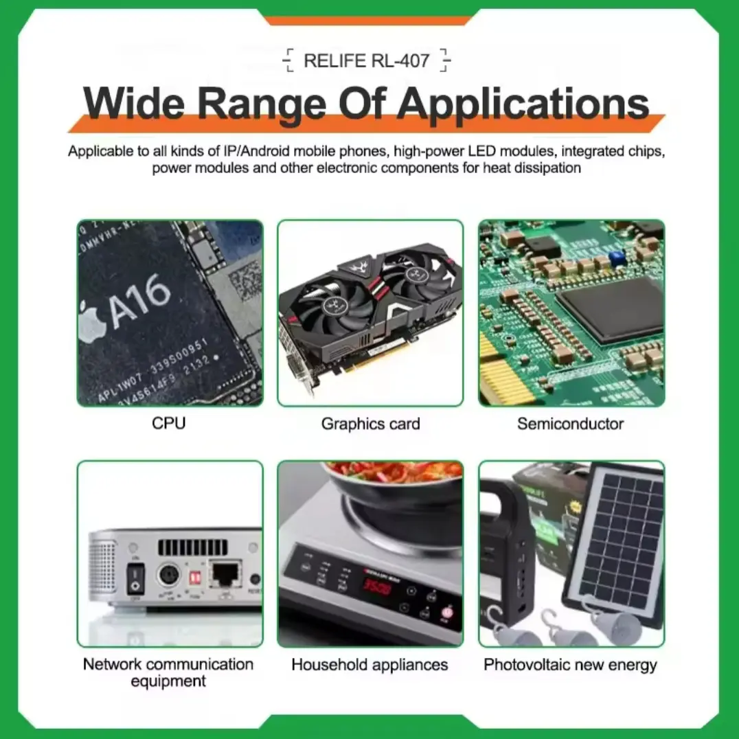 Picture of RELIFE RL-407 Thermal Silica CPU Cooling
Paste CPU PCB Electronic Components Cooling
General Thermal Silicone Silicone Paste 