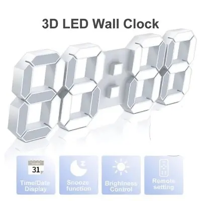 Picture of 3D LED Digital Clock Electronic Table Clock Alarm Clock Wall Glowing Hanging Clocks White