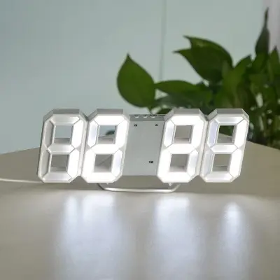 Picture of 3D LED Digital Clock Electronic Table Clock Alarm Clock Wall Glowing Hanging Clocks White