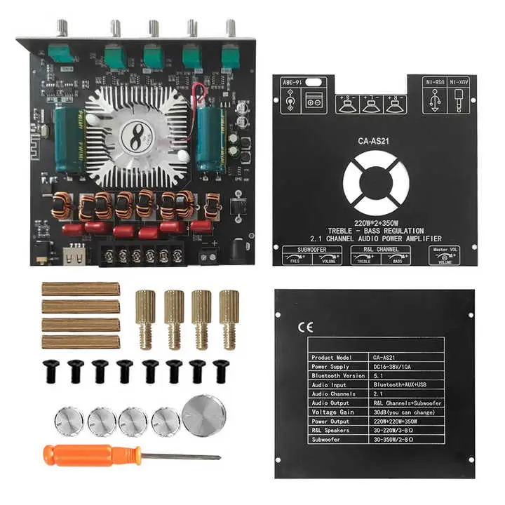 Picture of AS21 220W*2+350W 2.1 Channel TPA3255 16V-38V DC Bluetooth Digital Power Amplifier Board Module High and Low Tone Subwoofer Audio APP Similar ZK-AS21 CA-AS21 Multicolor