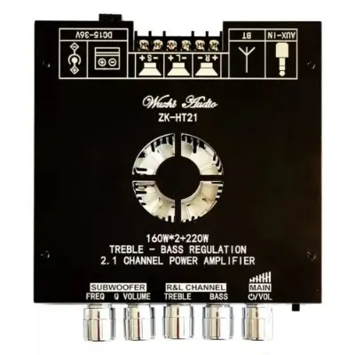 Picture of ZK-Ht21 2:1 160w*2 + 1x220w Sub-Woofer Digital Power Amplifier Board Dc15-36v Tda7498e Stereo Power Amplifier Module Bass Aux/usb Amplifier Bt5.0 Multicolor