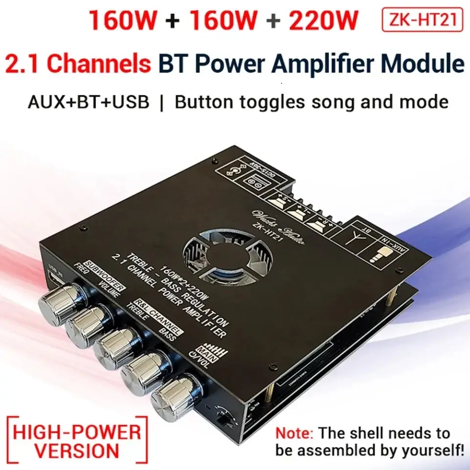 Picture of ZK-Ht21 2:1 160w*2 + 1x220w Sub-Woofer Digital Power Amplifier Board Dc15-36v Tda7498e Stereo Power Amplifier Module Bass Aux/usb Amplifier Bt5.0 Multicolor