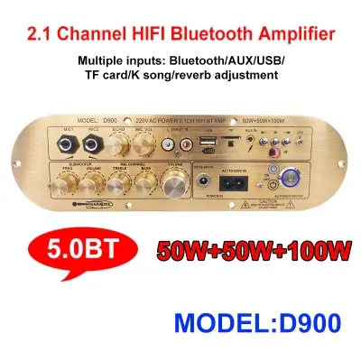Picture of Golden Color D900 2.1 Channel 2X50W+100W Powerful Amplified board High/LowTone Power Amplifier Board Module For Active Speaker Gold