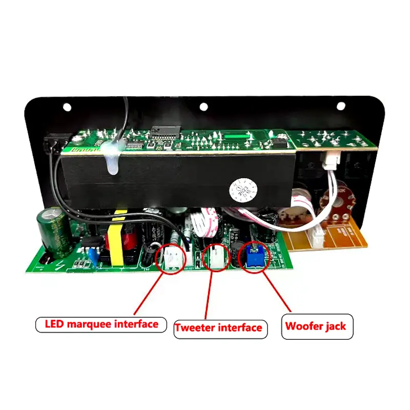 Picture of D10 Bluetooth Audio Amplifier Cabinet Type 30W-120W AC-220V DC-12V Echo USB MIC FM Radio TF
Support Dual Microphone Bluetooth 5.0 Amplifier Subwoofer for 4Ohm Speaker No Need Power Adapter Black