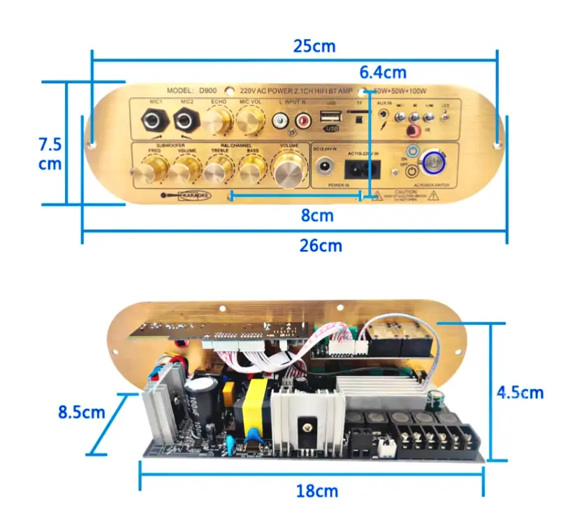 Picture of D900 High-Power Home Amplifier with Imported IC for Bluetooth Board 2x50W+100W 2.1 Channel High and Low Tone Subwoofer Black