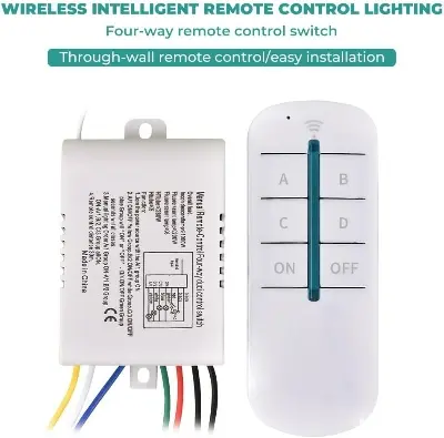 Picture of Switch & Remote Control - 4 Ways ON/Off 220V Digital Wireless Wall Light Receiver Transmitter Remote Control Switch Multicolor