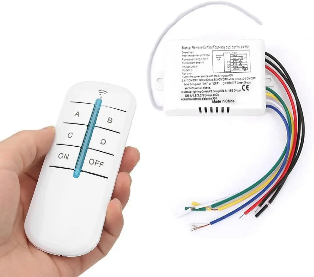 Picture of Switch & Remote Control - 4 Ways ON/Off 220V Digital Wireless Wall Light Receiver Transmitter Remote Control Switch Multicolor