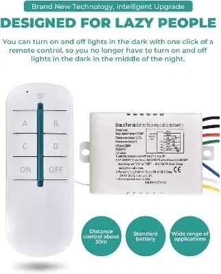 Picture of Switch & Remote Control - 4 Ways ON/Off 220V Digital Wireless Wall Light Receiver Transmitter Remote Control Switch Multicolor