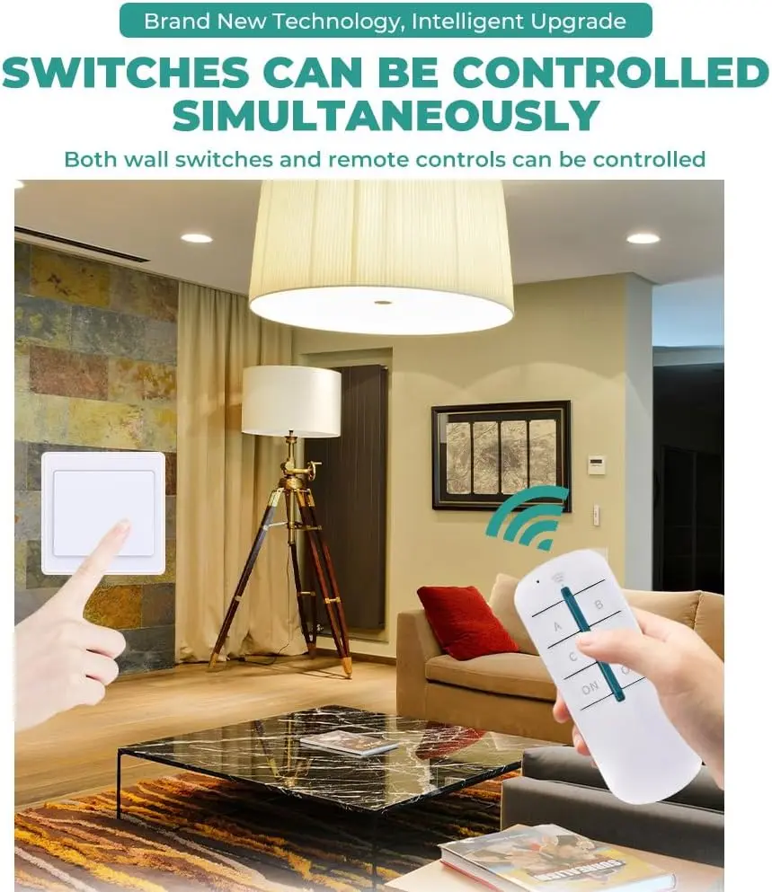 Picture of Switch & Remote Control - 4 Ways ON/Off 220V Digital Wireless Wall Light Receiver Transmitter Remote Control Switch Multicolor