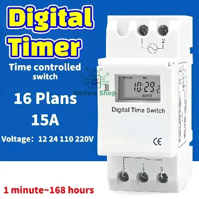 Picture of Din Rail Mount Weekly 7 Days Programmable Digital TIME SWITCH Relay Timer Control 12V 24V 220V Similar THC15A DHC15A Multicolor