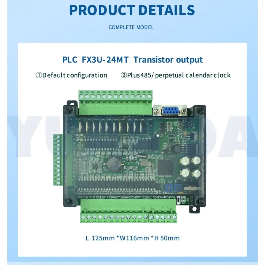 Picture of FX3U 24MR 6AD 2DA RS485 RTC 14 input 10 relay output 6 analog input 2 analog output pic controller only plc