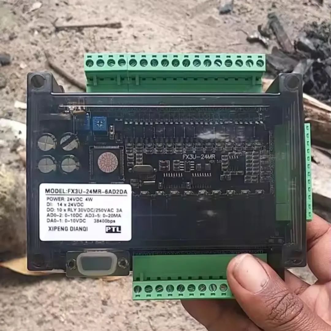 Picture of FX3U 24MR 6AD 2DA RS485 RTC 14 input 10 relay output 6 analog input 2 analog output pic controller only plc