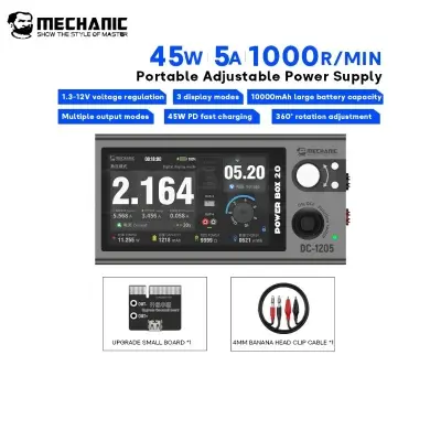 Picture of MECHANIC POWER BOX 2.0 DC-1205
Multifuncitonal Digital Adjustable Power Supply 12V 5A Output with Built-in Battery for Mobile Phones Computer Tablets

Maintenance Power Voltage Current Power Detection Multicolor