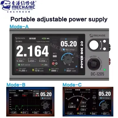 Picture of MECHANIC POWER BOX 2.0 DC-1205
Multifuncitonal Digital Adjustable Power Supply 12V 5A Output with Built-in Battery for Mobile Phones Computer Tablets

Maintenance Power Voltage Current Power Detection Multicolor