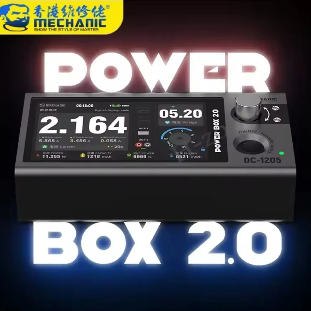 Picture of MECHANIC POWER BOX 2.0 DC-1205
Multifuncitonal Digital Adjustable Power Supply 12V 5A Output with Built-in Battery for Mobile Phones Computer Tablets

Maintenance Power Voltage Current Power Detection Multicolor