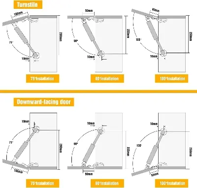 Picture of Hydraulic Gas Strut, 100N / 10kg, Silver, Front, Cabinet Door Shock Absorber, Kitchen Cabinet Soft Close Flap Spring 