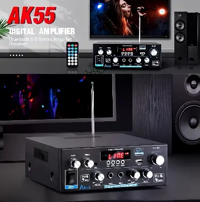 Picture of AK55 Audio Amplifier HiFi Stereo Channel 2.0 RMS70W*2 Bluetooth 5.3 AK-55 Support AUX/OPT/RCA Powered Subwoofer Power Amplifier Similar CA-MT21 ZK-TB21 ZK-502MT Black
