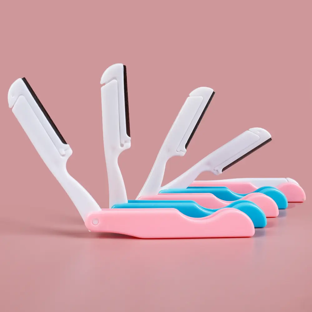 Picture of Folding Eyebrow Knife Safe Folding Ladies Face Shaver Eye Brow Trimmer Blade Women Makeup Tools Face Razor Easy To Use 2pcs