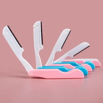 Picture of Folding Eyebrow Knife Safe Folding Ladies Face Shaver Eye Brow Trimmer Blade Women Makeup Tools Face Razor Easy To Use 2pcs
