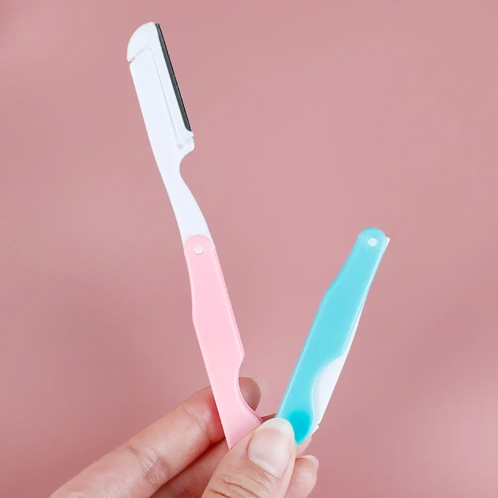 Picture of Folding Eyebrow Knife Safe Folding Ladies Face Shaver Eye Brow Trimmer Blade Women Makeup Tools Face Razor Easy To Use 2pcs