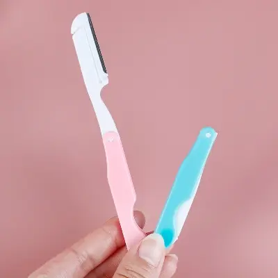 Picture of Folding Eyebrow Knife Safe Folding Ladies Face Shaver Eye Brow Trimmer Blade Women Makeup Tools Face Razor Easy To Use 2pcs