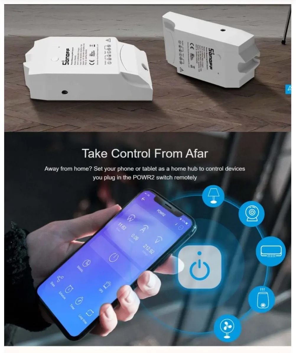 Picture of Sonoff Pow R2 15A WiFi Smart Switch – Monitor Energy Usage on App Multicolor