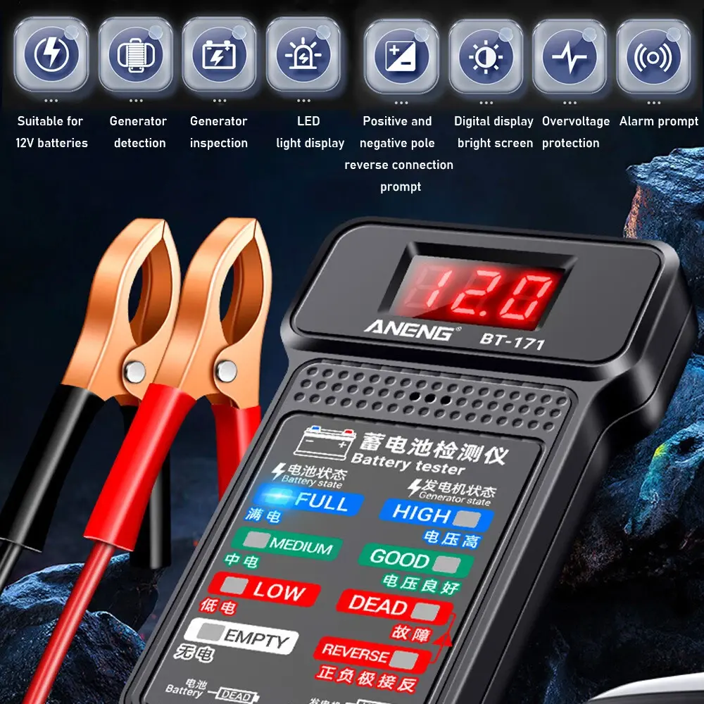 Picture of Battery Tester LED Digital Auto Battery Analyzer Charging Cranking System Tester 12V Car Battery Checker Diagnostic Tools Similar BT-171 