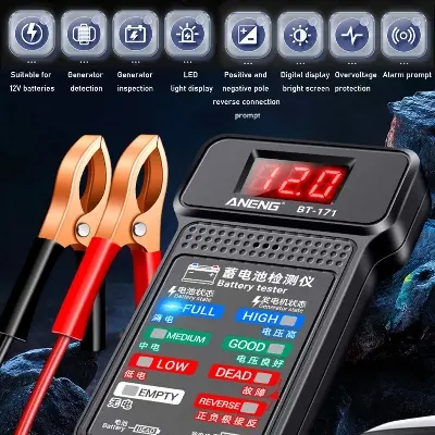 Picture of Battery Tester LED Digital Auto Battery Analyzer Charging Cranking System Tester 12V Car Battery Checker Diagnostic Tools Similar BT-171 