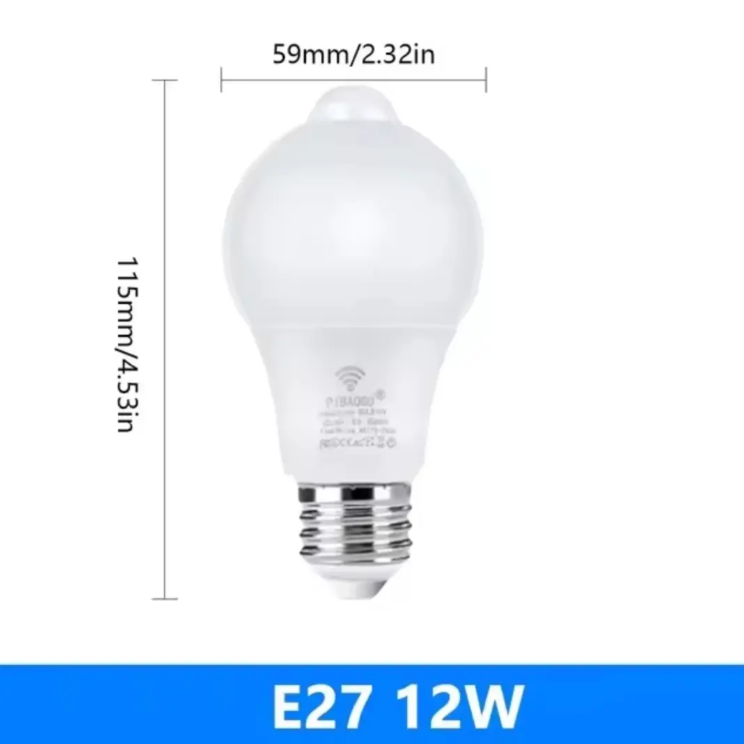 Picture of PIR Motion Sensor LED Bulb E27 12W AC85-265V Motion Sensor Night Light Stair Emergency Lamp For Home Kitchen Lighting White