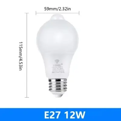 Picture of PIR Motion Sensor LED Bulb E27 12W AC85-265V Motion Sensor Night Light Stair Emergency Lamp For Home Kitchen Lighting White