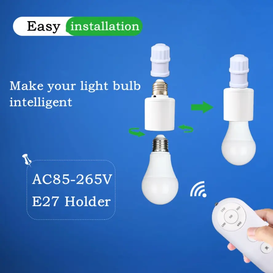 Picture of E27 60W Wireless Remote Control Smart Timer Switch 85V-265V Lamp Holder Multi Light Switch Baby Room Bedroom Home Smart Timer Switch Multicolor