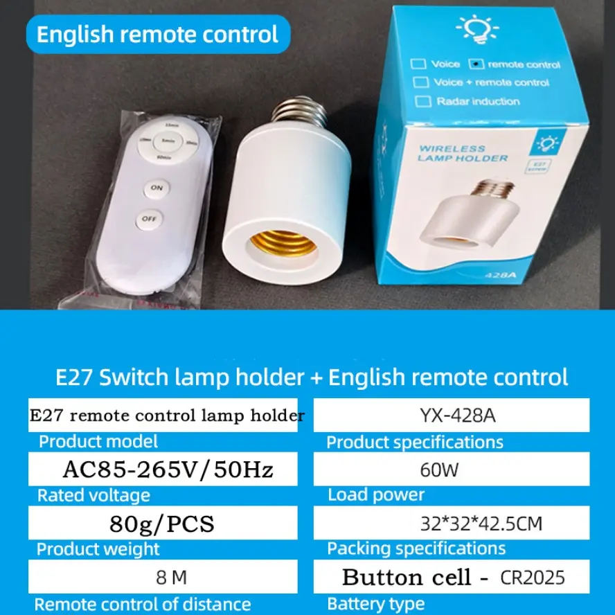 Picture of E27 60W Wireless Remote Control Smart Timer Switch 85V-265V Lamp Holder Multi Light Switch Baby Room Bedroom Home Smart Timer Switch Multicolor