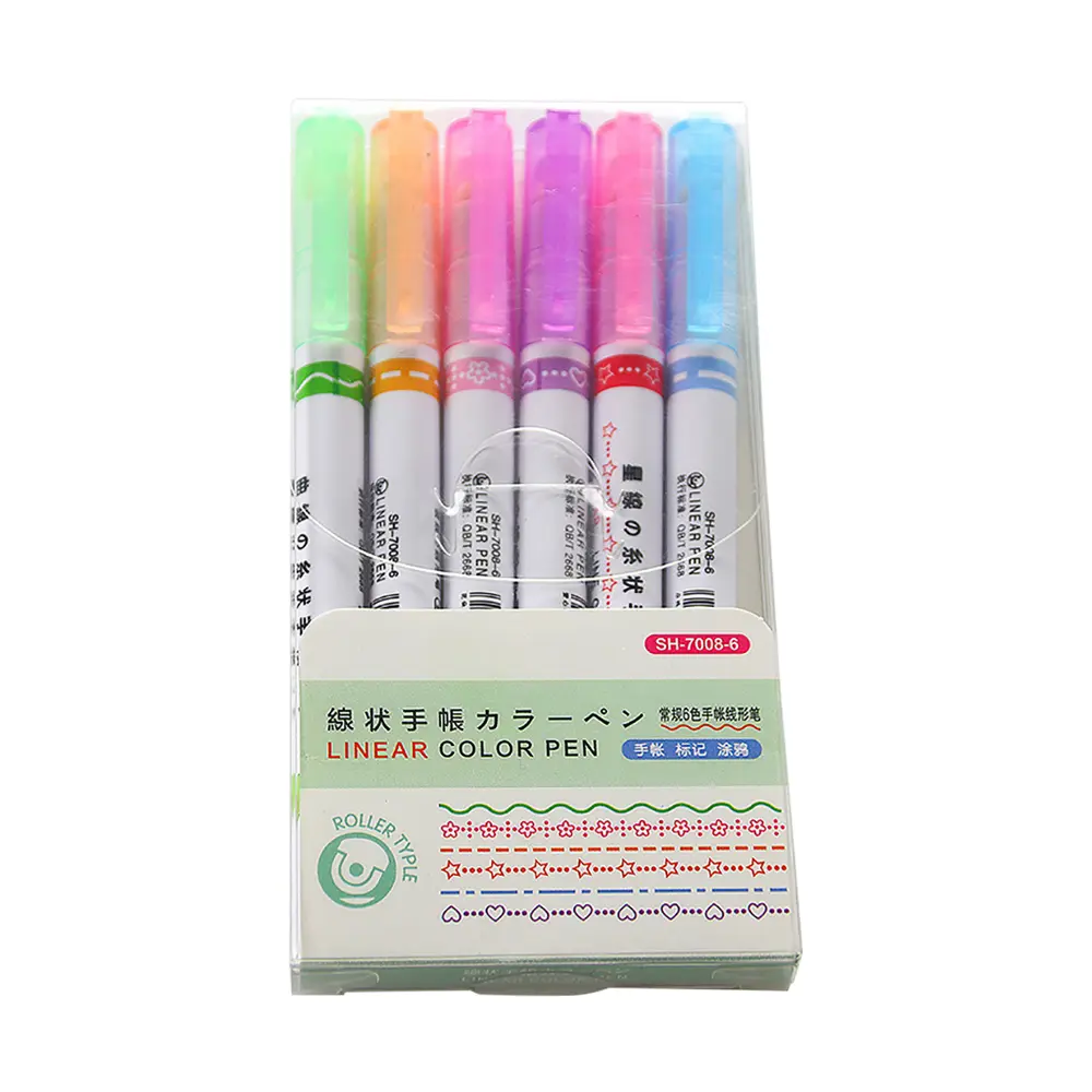 Picture of 6Pcs/Set Flower Line Shape Highlighter Pen Roller Tip Curve Liner Marker Kawaii Korean Stationery School Office Supplies Gifts Multicolor