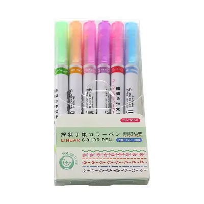 Picture of 6Pcs/Set Flower Line Shape Highlighter Pen Roller Tip Curve Liner Marker Kawaii Korean Stationery School Office Supplies Gifts Multicolor