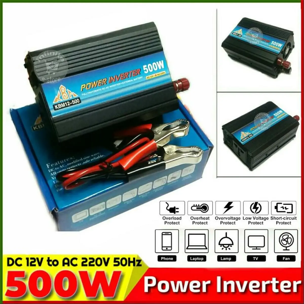 Picture of Power Inverter DC 12V to AC 220V 500W 12V Power Source From Car Solar 12V Battery Used in LED Lamp LED TV Laptop PC 500W