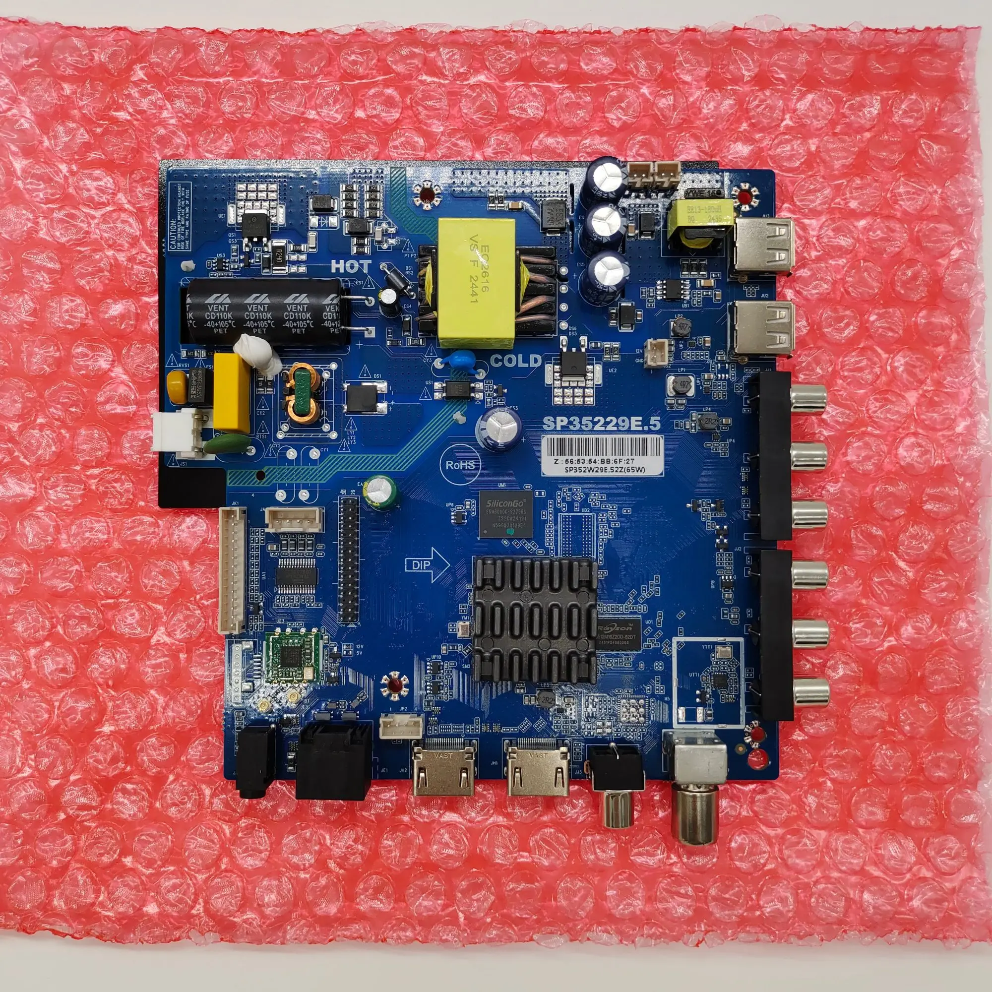 Picture of SP35229E.5 Bluetooth Vouce Control Smart WiFi LED TV Board with 35-110V Backlight Voltage and 1G + 8G Android 14 for 25W 35W 50W 32-42 Inches 