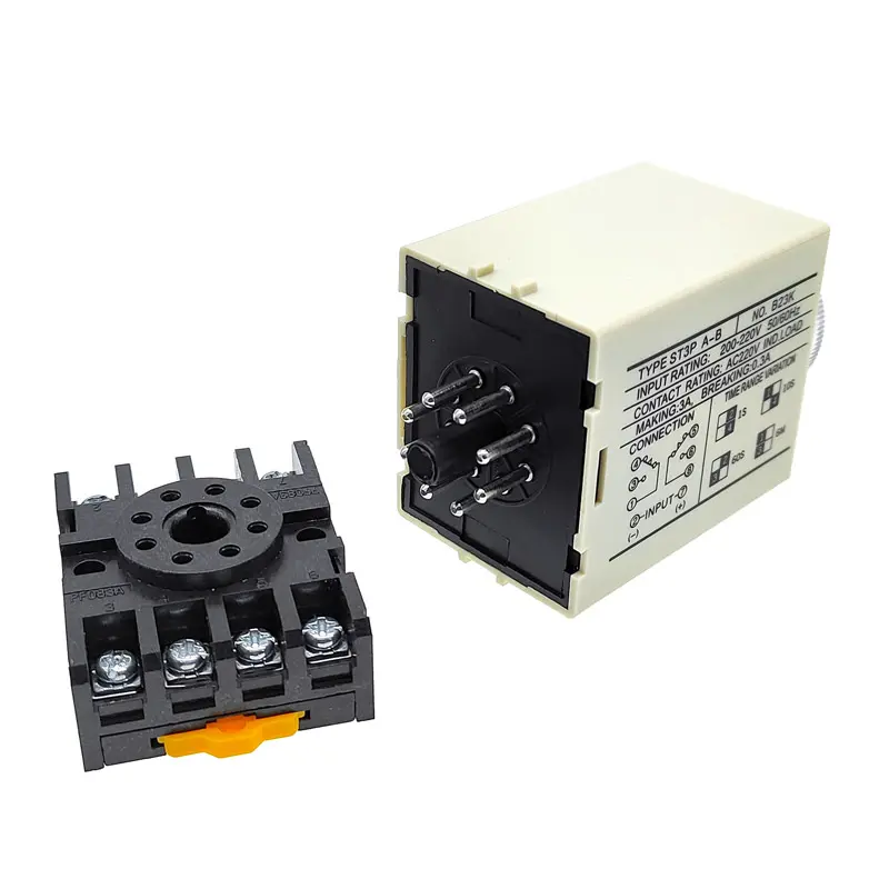 Picture of ST3P A Multi-Function Timer Relay with Base Socket AC220v /Off Delay Modes & 8-Pin Configuration Options 