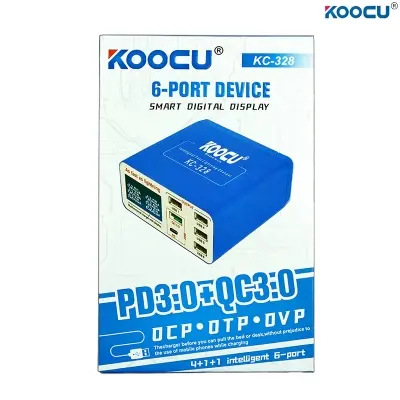 Picture of Koocu KC-328 6 Port Mobile Servicing USB Charger intelligent Fast Lightning Charger QC3.0 1 PD
+ 6 USB Port Multicolor