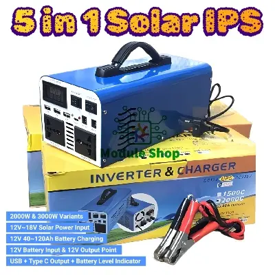 Picture of Solar Power IPS Inverter UPS Battery Charger 12V to 220V 2000~3000W Solar Input 12V Battery Input Battery Lever Information Display USB Type C Port Mobile Charging Facilities 