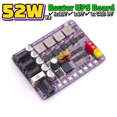 Picture of Mini DC Router UPS Circuit Board 52W V3 USB 5V 12V 9V Output 12V Battery Input Can Run WiFi Router Onu DVR XVR CCTV 52W