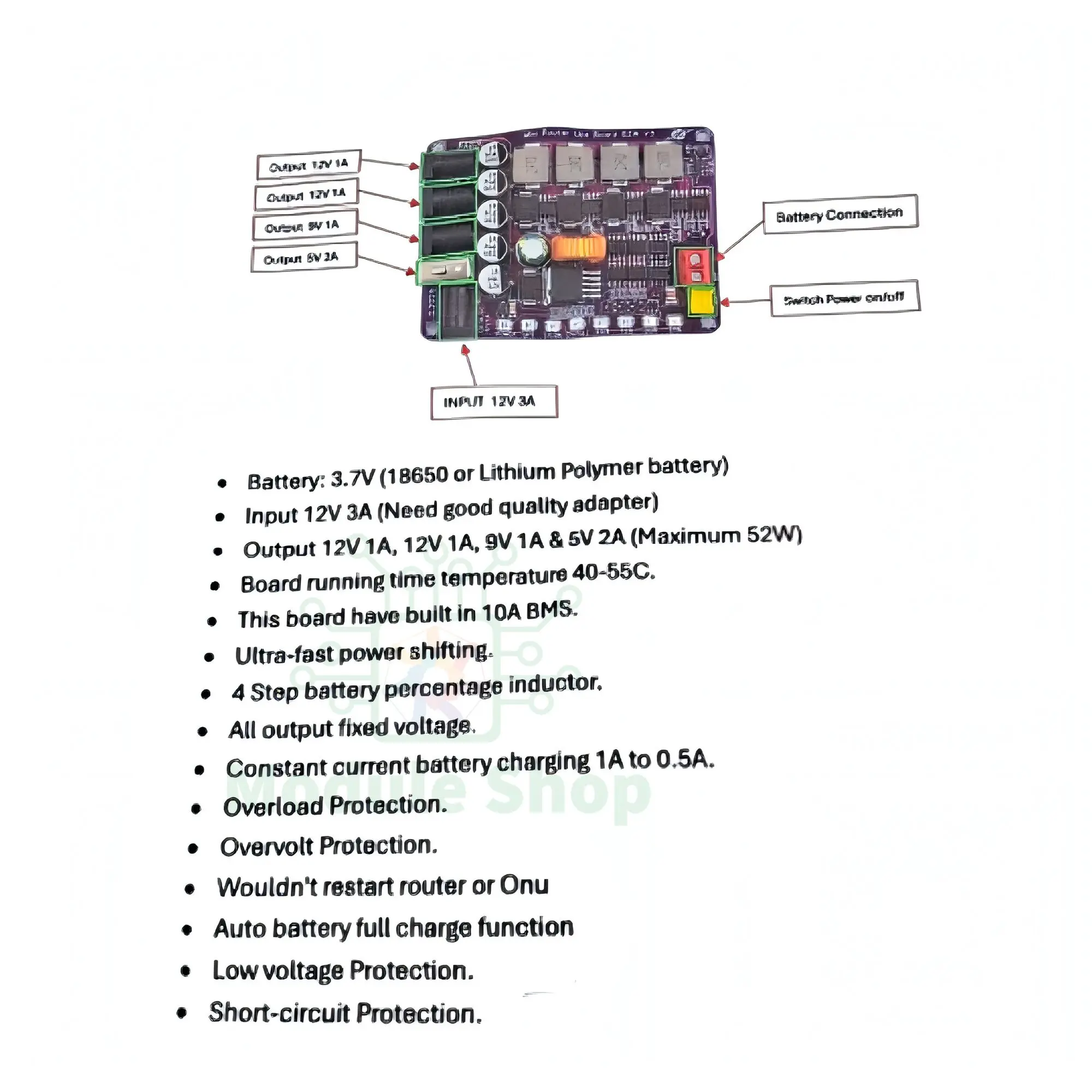 Picture of Mini DC Router UPS Circuit Board 52W V3 USB 5V 12V 9V Output 12V Battery Input Can Run WiFi Router Onu DVR XVR CCTV 52W