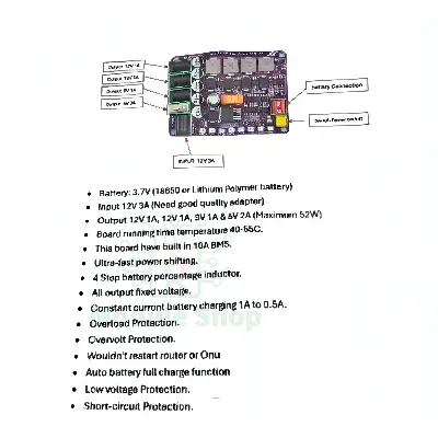 Picture of Mini DC Router UPS Circuit Board 52W V3 USB 5V 12V 9V Output 12V Battery Input Can Run WiFi Router Onu DVR XVR CCTV 52W