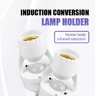 Picture of Human body infrared induction human body sensor E27 AC85-265V screw socket light bulb socket plug adapter motion sensor lamp base White