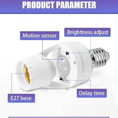 Picture of Human body infrared induction human body sensor E27 AC85-265V screw socket light bulb socket plug adapter motion sensor lamp base White