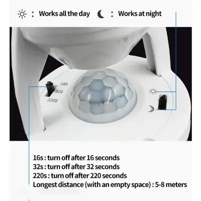 Picture of Human body infrared induction human body sensor E27 AC85-265V screw socket light bulb socket plug adapter motion sensor lamp base White